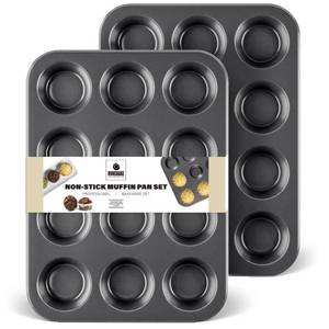lot 8753 image: HONGBAKE Muffin Pan for Baking, Nonstick Cupcake Tin 12 Cup, 2 Pack Cup Cake Tray, Premium Cheesecake Pans, Dishwasher Safe - Dark Grey