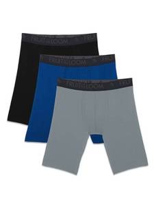 lot 8754 image: Fruit of the Loom Mens Breathable Underwear, Micro Mesh - Assorted Color - Long Leg Boxer Brief, Large