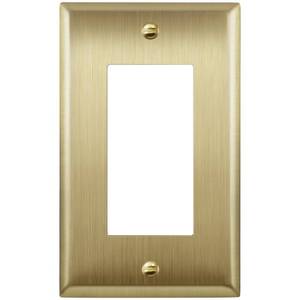 lot 8758 image: ENERLITES Decorator Switch or Outlet Metal Wall Plate, Stainless Steel Outlet Cover, Corrosion Resistant, Size 1-Gang 4.50 x 2.76, Stainless Steel 201, 7731-BB, Brushed Brass, Gold