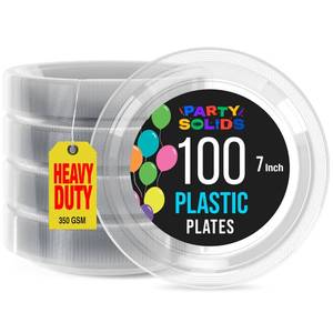 lot 8761 image: Exquisite Party Solids Clear Plastic Plates For Party 7 Clear Disposable Plates Heavy Duty 100 Pcs Plastic Dinnerware Sets Heavy Duty 350 GSM Disposable Dinnerware Set