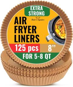 lot 8768 image: Air Fryer Liners for Ninja, 125 Pcs Round Disposable Airfryer Paper Liners Non-Stick and Oil Proof for Easy Cleanup, Great for Oven, Pans &amp Baking 8 Inch for 5-8 qt Basket by Bakers Signature