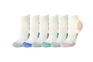 lot 8779 image: Amazon Essentials Womens Performance Cotton Cushioned Athletic Ankle Socks, 6 Pairs, BlueGreyPinkTealWhiteMulti, 6-9
