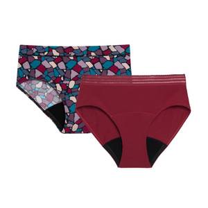 lot 8781 image: Thinx for All Period Underwear, Everyday Comfort Brief, Holds Up to 12 Regular Tampons, Period Panties, Leakproof, Reusable & Controls Odor, Mosaic  Rhubarb with Lace XS