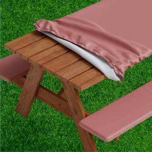 lot 8787 image: Sorfey Picnic Table Cover with Bench Covers -Fitted with Elastic, Vinyl with Flannel Back, Fits for Table 30x 72 Rectangle,Water Proof, Solid Burgundy Design