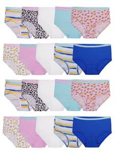 lot 8818 image: Fruit of the Loom Girls Tag Free Cotton Brief Underwear Multipacks, Brief-20 Pack-WhiteStripesAnimal Print 14