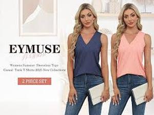 lot 8676 image: EyMuse Women V Neck Top Comfy Colorblock Basic Tops Business Casual Christmas Shirt Women Trendy Fall Clothes for Women 2025 Pink Medium