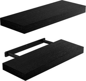 lot 8980 image: Amada HOMEFURNISHING Floating Shelves Wall Mounted, 15 x 7 Inch Wall Shelves for Bathroom, Bedroom, Living Room, Black Shelves Set of 2 NO HARDWARE