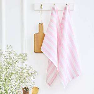 lot 8988 image: Solino Home Linen Kitchen Towels Set of 2 - Pink and White 17 x 26 Inch - 100% Pure Linen Sorrento Stripe KitchenTea Towels - Machine Washable and Handcrafted from European Flax