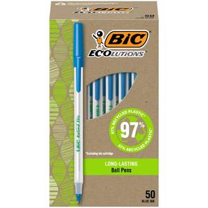 lot 9000 image: BIC Ecolutions Round Stic Ballpoint Pens, Medium Point (1.0mm), Blue Ink Pens Made from 97% Recycled Plastic