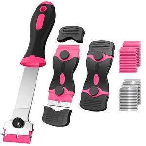 lot 9006 image: Ywmoml 3 Pack Razor Blade Scraper Set, Includes 30 Plastic & 30 Metal Blades, Multi-Purpose Tool for Glass, Cooktop, Sticker Removal, Paint & Gum Cleaning (Pink)