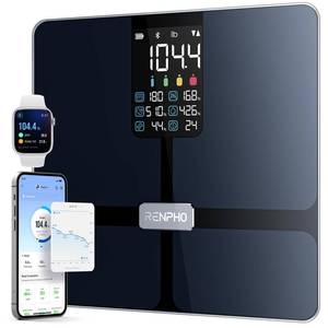 lot 9733 image: RENPHO Scale for Body Weight, Smart Scale with BMI, Body Fat, Muscle Mass, Bluetooth, 13 Metrics with Large VA Display, Support App Connection, Black, Elis 2X