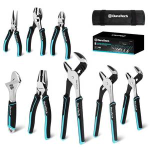 lot 9742 image: DURATECH 8-Piece Pliers Set with Rolling Pouch, Premium Cr-VCr-Ni Construction, (12, 10, 8 Groove Joint Pliers, 8 Adjustable Wrench, 8 Linesman, 6 Long Needle Nose, 6 Slip Joint, 6 Diagonal) 2 missing