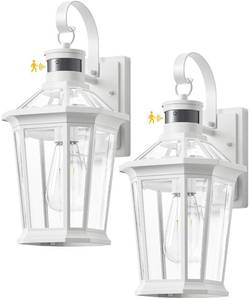 lot 9760 image: VIANIS Motion Sensor Exterior Light Fixture, Dusk to Dawn Outdoor Wall Lighting, 2 Pcs White Modern Front Porch Light for House, 100% Anti-Rust Aluminum Outside Wall Sconce for Garage, Entryway