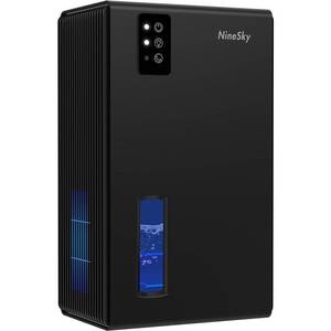 lot 9763 image: NineSky Dehumidifiers for Home, 95 OZ Water Tank, (1000 sq.ft) Dehumidifiers for Bathroom Bedroom Basement with Auto Shut Off,7 Colors LED Light(Black)