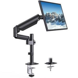 lot 9767 image: HUANUO Single Monitor Arm, Tall Computer Monitor Stand for 13-32 inch Screens Holds 4.4-19.8 lbs, Adjustable Monitor Mount Gas Spring Full Motion with C-Clamp &amp Grommet Base, VESA 75x75 or 100x100mm