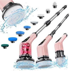 lot 9770 image: Leebein Electric Spin Scrubber, Cordless Powerful Scrub Brush for Cleaning Bathroom, Kitchen, Shower Tub and Floor Tile with Adjustable Extension Long Handle and 8 Replaceable Brush Heads(Rose)