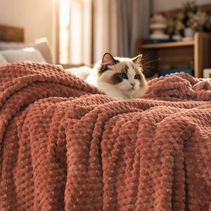 lot 9772 image: PHF Ultra Soft Flannel Fleece Blanket Queen Size, Lightweight 3D Jacquard Fleece Blanket, No Shedding, No Pilling, Luxury 340GSM Aesthetic Fluffy Cozy for Bed Room Decor, 90x90, Burnt Umber