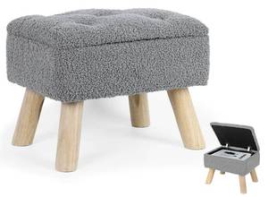 lot 9777 image: OGEMXU Storage Ottoman, Small Storage Ottoman Foot Stool with Wood Legs, Teddy Velvet Rectangular Foot Rest for Chair, Soft Sponge White Footstool for Living Room, Couch, Bedroom, Dorm (Grizzly)