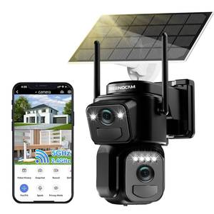 lot 9788 image: BEENOCAM 4K Solar Security Cameras Wireless Outdoor, Dual Lens 360°PTZ Solar Cameras for Home Security with Color Night Vision,PIR Human Detection, Auto Tracking,SpotlightSiren Alarm, 2.45Ghz WiFi
