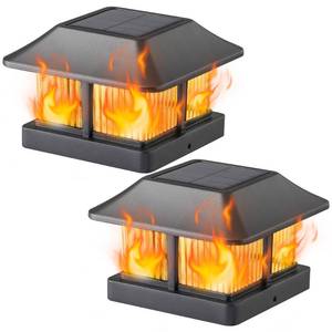 lot 9789 image: Dynaming Solar Flame Post Cap Lights Outdoor, Solar Powered Fence Post Light, Flickering Flame LED Lantern Lamps Waterproof for Garden Deck Patio, Fit 4x4 WoodenVinyl Posts, 2 Pack