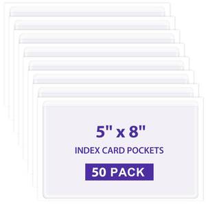 lot 9804 image: TOTiyea 50 Pack Clear Adhesive Pockets for Index Card Sleeves and Planners, Top Loading,Plastic Label Holder for Note Cards (5x8 Inches)