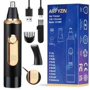 lot 9810 image: Ear and Nose Hair Trimmer for Men Women with LED Display, 2 in 1 Painless USB Rechargeable Nose Trimmer Clipper Eyebrow & Facial Hair Remover, 13,000 RPM,Dual Edge Blades,Waterproof,Black Gold