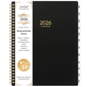 lot 9820 image: Planner 2026 - PlannerCalendar 2026, Jan.2026 - Dec.2026, Weekly and Monthly with Tabs, 8 x 10, Flexible Cover  Twin-Wire Binding  Calendars, Daily Organizer - Black