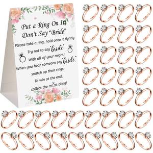 lot 9823 image: Woanger Put a Ring on It Bridal Shower Game with 50 Fake Rings, Rustic Greenery Theme Wedding Shower Games Wedding and Engagement Rings and Not Say Bride Rules Cards(Flowers,Rose Gold)