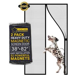 lot 9833 image: Flux Phenom Magnetic Screen Door (2 Pack) - Bugs Out, Breeze in - 9min Install Auto-Sealing Heavy Duty Double Stitched Mesh, Hands Free Sliding & Patio Doors Net, Pet & Kid Friendly, 38 x 82 Inch