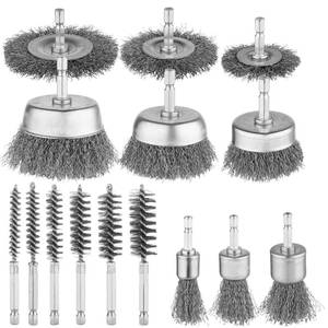 lot 9841 image: Rocaris 15 Pcs Carbon Steel Wire Wheel Brush, Cup Brush, Wheel Brush, Pen Brush, Bore Brush Set with 14-Inch Shank for Rust Removal, Corrosion and Scrub Surfaces