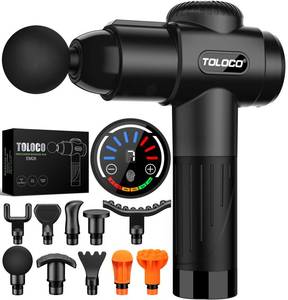 lot 9853 image: TOLOCO Massage Gun, Deep Tissue Back Massage for Athletes for Pain Relief, Percussion Massager with 10 Massages Heads & Silent Brushless Motor, Gifts for Fathers Day, Black