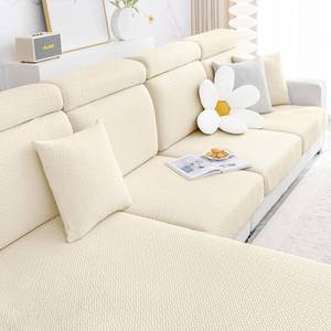 lot 9859 image: Smiry Waterproof Couch Cushion Covers, Stretch Jacquard Thick Sofa Cushion Covers, Washable Seat Slipcover Elastic Furniture Protector for Pets, Kid (2PC, Beige)
