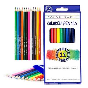 lot 9871 image: Color Swell Colored Pencil Pack 12 Count Assorted Vibrant Pre-Sharpened Colors Perfect for Kids, Teachers, Classrooms, and All Ages
