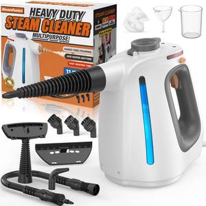 lot 9882 image: Heavy Duty Handheld Steam Cleaner for Cleaning with Lockable Steam Button&11pcs Accessories, Unlimited Water Addition for Continuous Steaming, Multi-Purpose Steamer for Cleaning Car, Grout (grey)