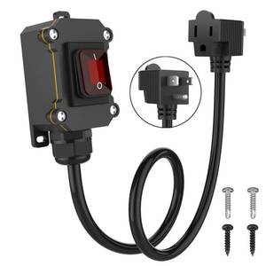 lot 9888 image: KarlKers Inline Cord Switch with 3-ft 14AWG Cable Piggyback Plug(3-Pronged), IP67 Waterproof Extension Cord, ACDC 20A-125V,16A-250V Inline Power Switch with Red LED Rocker Button