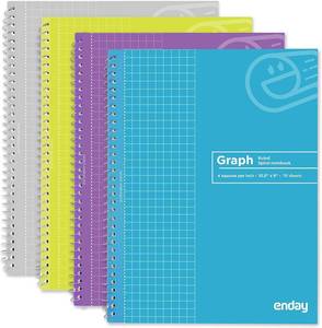 lot 9898 image: Graph Paper Notebook (3 Pack) Grid Notebook, Graph paper spiral notebook, Graph notebook, 4 Squares per inch Grid paper notebook, White Paper Quad Ruled Spiral Assorted Colors - by Enday