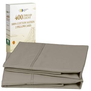 lot 9906 image: California Design Den Standard Queen Size Pillowcase Set - 400 Thread Count, 100% Cotton Sateen, Set of 2 Pillow Covers, Breathable, Cooling, Soft for Quality Sleep - Taupe