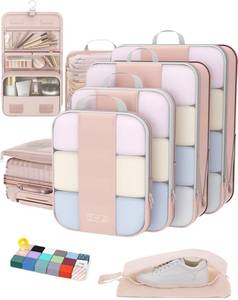 lot 9922 image: 8 Set Compression Packing Cubes for Travel Essentials,Compressible Expandable Packing Cubes for Suitcase,OlarHike Luggage Organizer Bags for Travel,Handy Helper for Organizing Clothes(Beige)