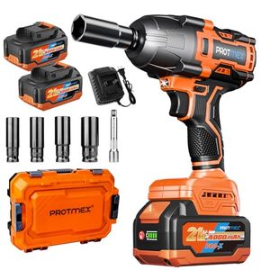 lot 9940 image: Protmex Cordless Impact Wrench, 900Ft-lbs (1200N.m) 12 Brushless Impact Gun, 21V High Torque Power Impact Driver, 2x4.0Ah Batteries Electric Impact Motor Variable Speeds for CarPickup TruckMower
