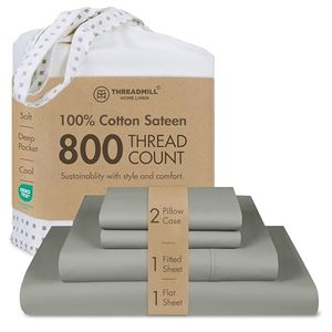 lot 9943 image: Threadmill Luxury 800 Thread Count King 100% Cotton Sheets - Moonrock Grey Sateen Weave Bed-Sheets, Better Than Egyptian Cotton, 4 Pc Solid Soft Bed Set, Fits 16 Deep Pocket