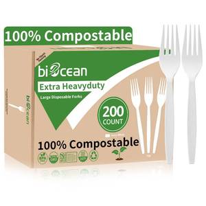 lot 9944 image: Biocean Extra Heavyduty Compostable Forks 200 Count,7In Disposable Cutlery No Plastic Forks Large Biodegradable Utensils Eco Friendly Silverware Serving Flatware for Party,Daily Use,BBQ,Picnic