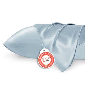 lot 9957 image: Bedsure Satin Pillowcase 2 Pack Similar to Silk Pillow Cases Standard Size, Pillow Case for Sleeping Women with Envelope Closure, Gifts for Women Men, Stone Blue, 20x26 Inches, 2pcs