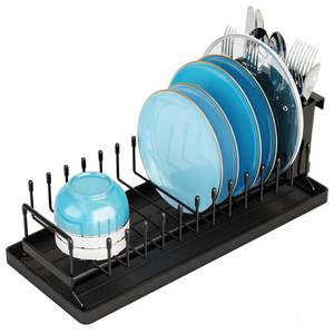 lot 9969 image: ANTOPY Small Dish Drying Rack - Compact Dish Rack for Kitchen Counter with Silicone Dish Drying Mat, Stainless Steel Dish Drainer for Kitchen Sink Cabinet, Space Saving Plate Rack Cutlery Holder