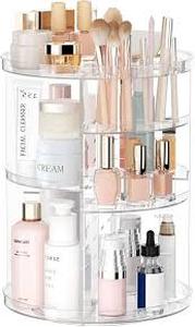 lot 9883 image: Rotating Organizer Countertop -  Organizer for Cosmetics, Skincare, Hair Tools, Brushes, Perfume - Multipurpose Bathroom Counter Skincare Organizer