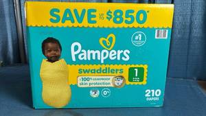 lot 5013 image: Pampers Swaddlers Diapers, Size 1 (8-14 Pounds) 210 Count