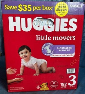 lot 5014 image: Huggies Little Movers Size 3 (16-28lb) Diapers - 192 Count