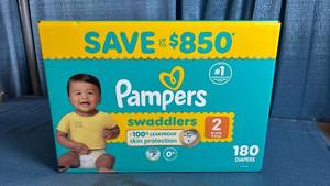 lot 5017 image: Pampers Swaddlers Size 2 (12-18lb) Diapers - 180 Count Box  - Retail $45