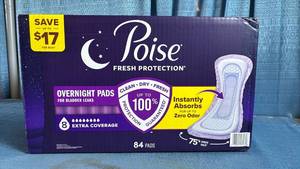 lot 5021 image: Poise Overnight Bladder Leak Pads - 84 Count Extra Coverage (Size 8)
