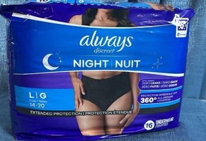 lot 5022 image: Always Discreet Night Underwear Size L, 16 Count