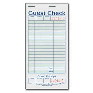 lot 6011 image: 1-Part Guest Check with Stub - 20 books50 Checks